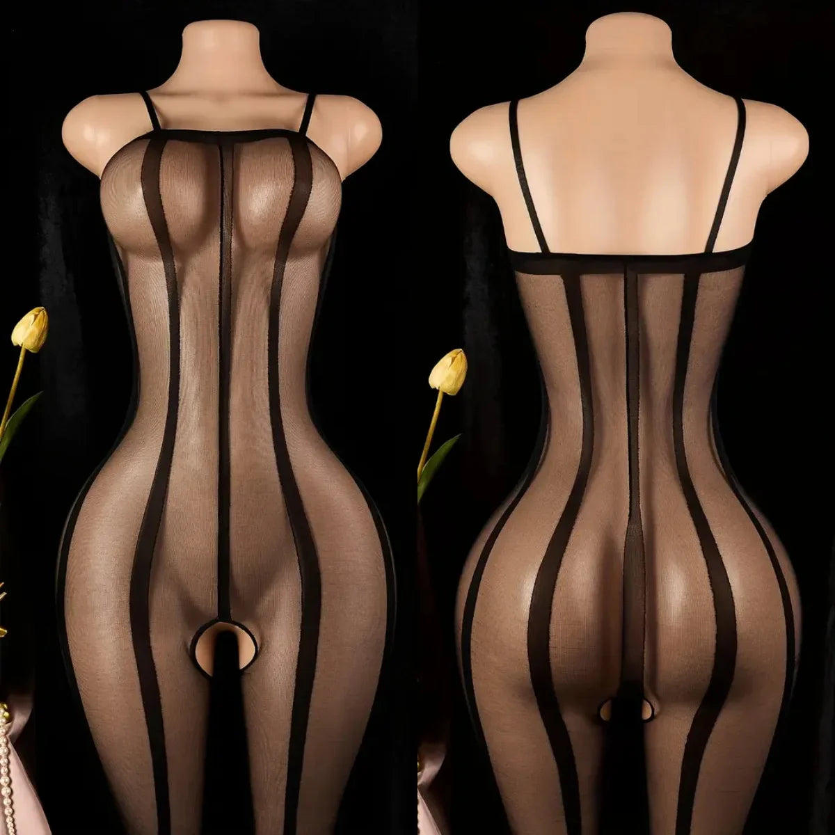 Sheer Stretchy Body Stocking Mesh Long Socks Female Underwear Black Crotchless Summer Erotic Lingerie Exotic Sling Bodysuit