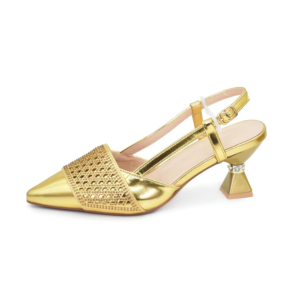 Shoes and Bags Set with Rhinestone Elegant Heeled Pumps