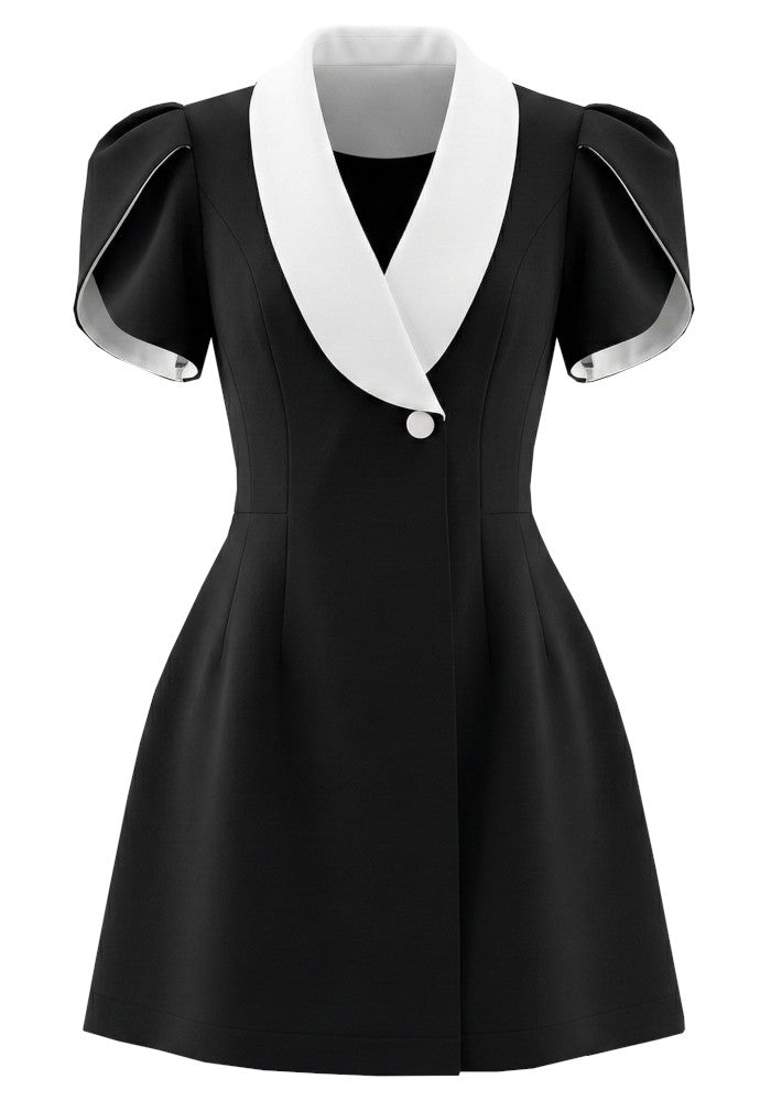 Short Sleeve A Line Dress Black White
