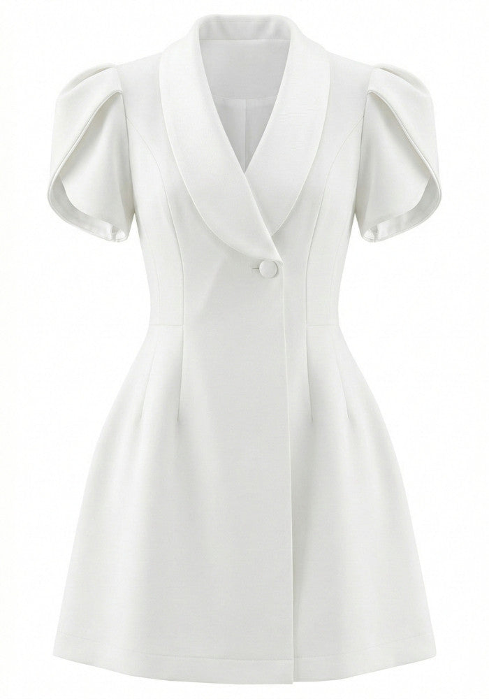 Short Sleeve A Line Dress White