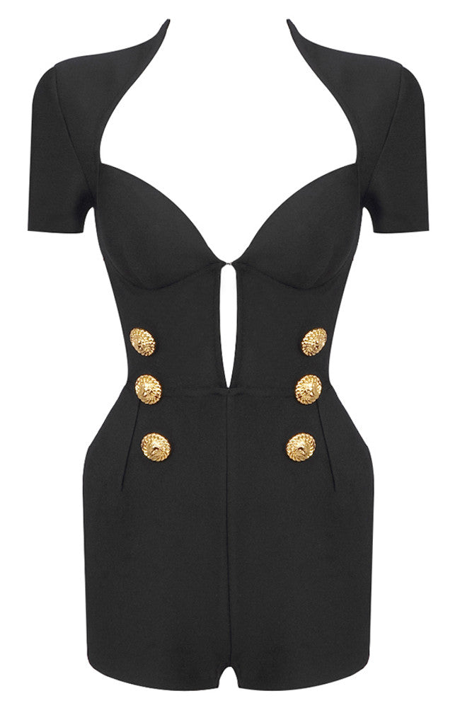 Short Sleeve Bustier Romper Black