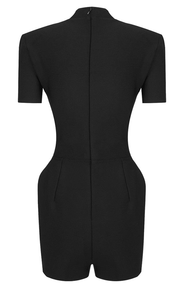 Short Sleeve Bustier Romper Black