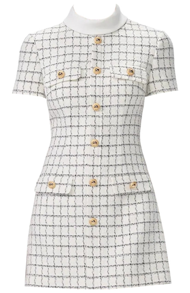 Short Sleeve Button Detail Dress White