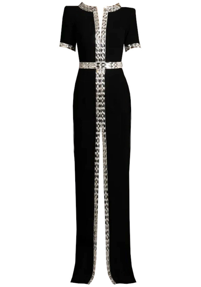 Short Sleeve Crystal Maxi Dress Black