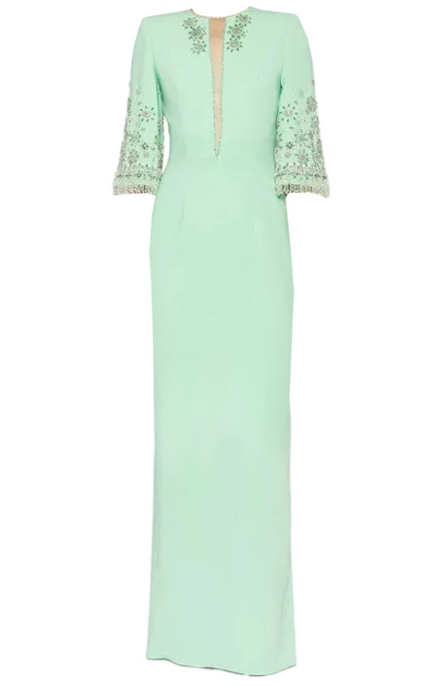 Short Sleeve Crystal Maxi Dress Green