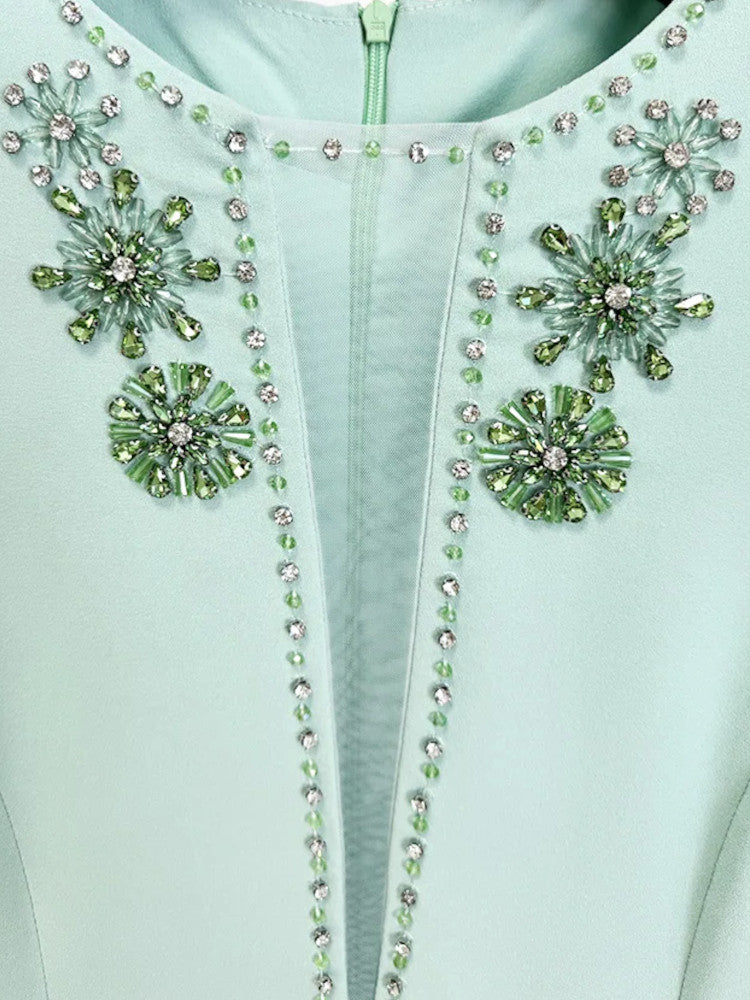 Short Sleeve Crystal Maxi Dress Green