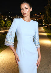 Embellished Sleeves Maxi Dress Light Blue