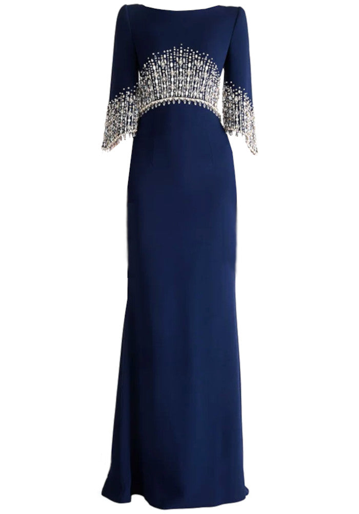 Short Sleeve Crystal Maxi Dress Navy Blue