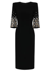 Short Sleeve Crystal Midi Dress Black