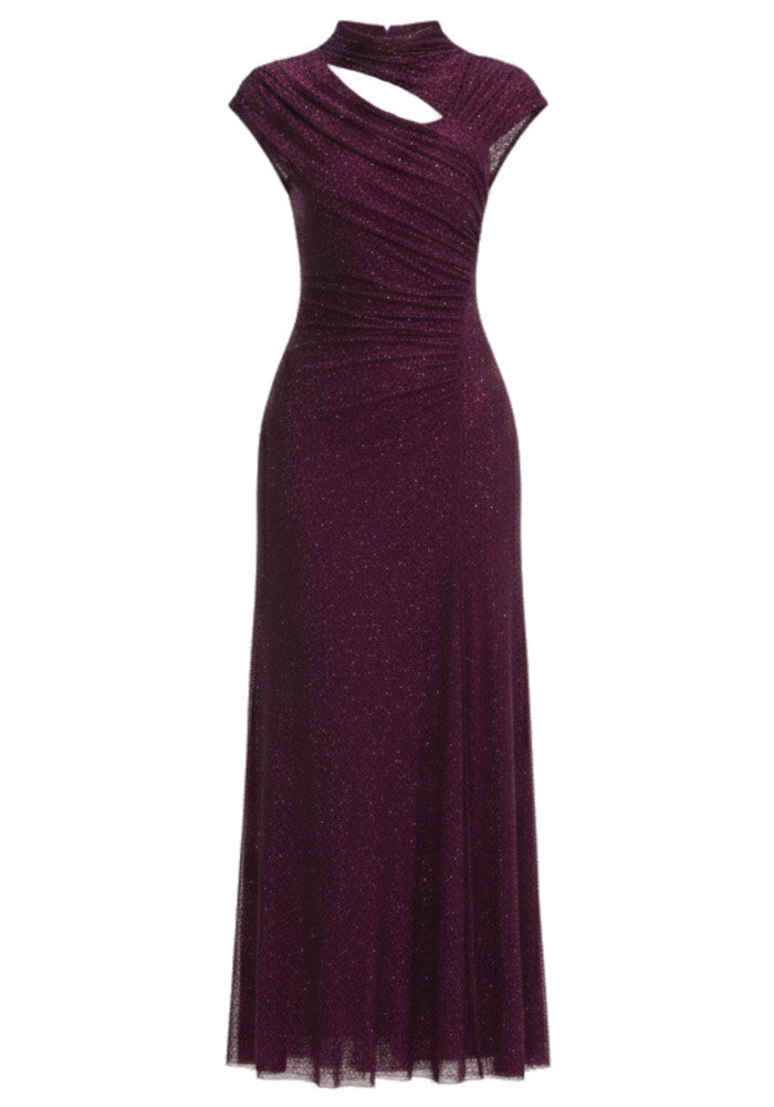 Short Sleeve Sparkly A Line Midi Dress Burgundy