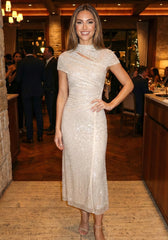Short Sleeve Sparkly A Line Midi Dress Ivory
