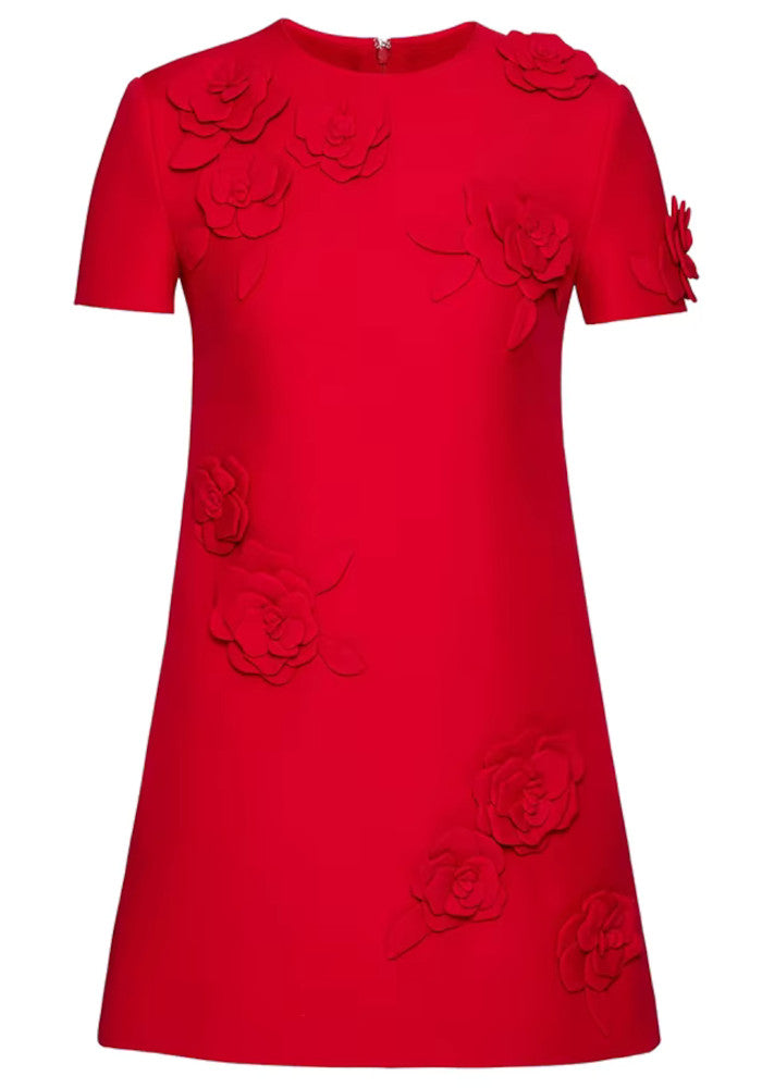 Short Sleeve Floral A Line Dress Red