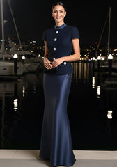 Short Sleeve Two Piece Maxi Dress Navy Blue