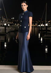 Short Sleeve Two Piece Maxi Dress Navy Blue