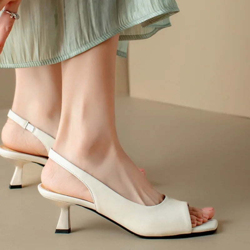 Simple Rear Back Strap Empty Fish Mouth High Heels Sandals