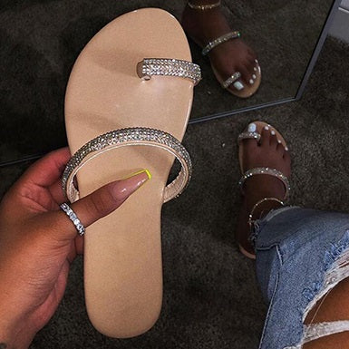 Simply-Designed Sandals Jeweled Straps Almond Toes