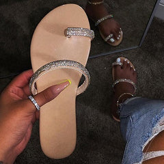 Simply-Designed Sandals Jeweled Straps Almond Toes