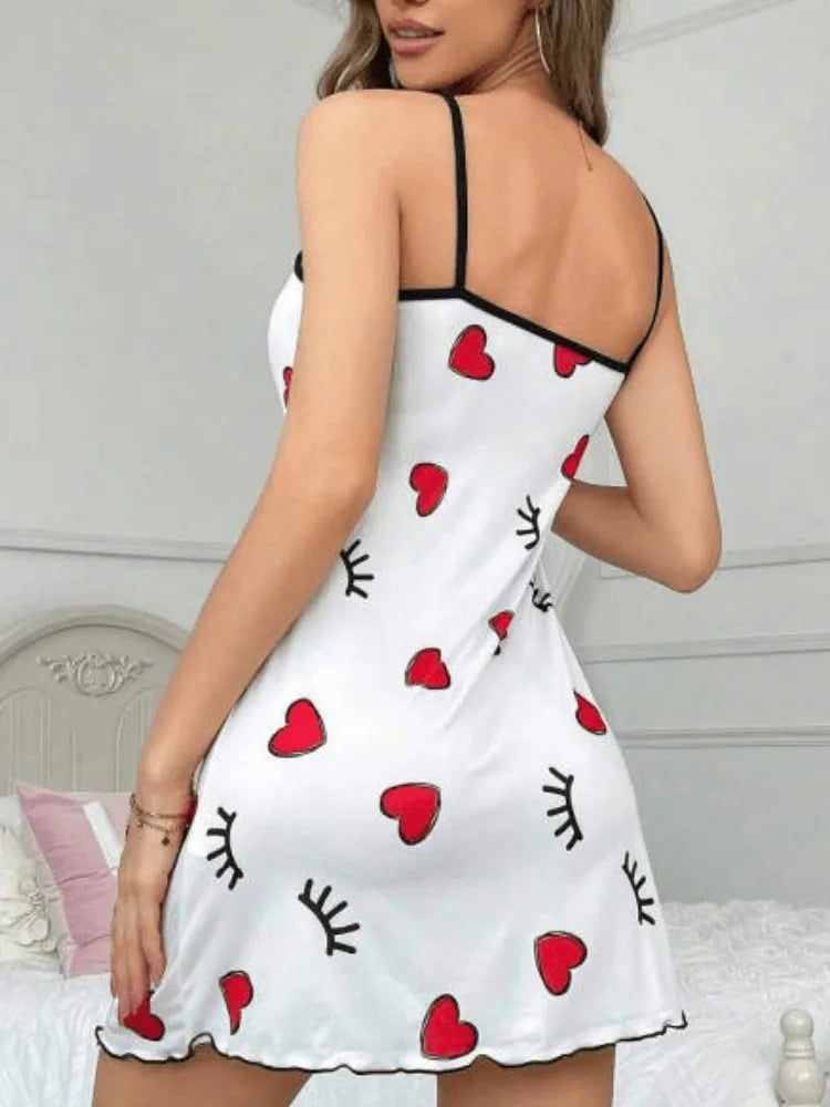 Sleepwear Lingerie Butterfly Printed Slip Nightdress Round Neck Sleep Dress Split Thigh Nighties Nightgown Loungwear