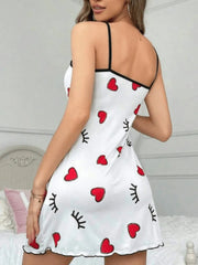 Sleepwear Lingerie Butterfly Printed Slip Nightdress Round Neck Sleep Dress Split Thigh Nighties Nightgown Loungwear