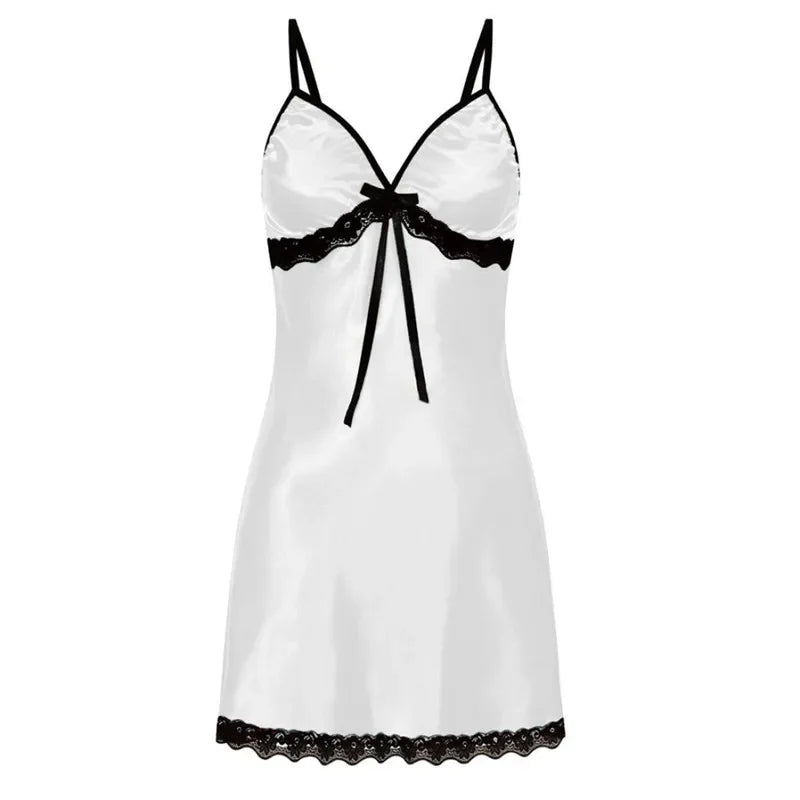 Sleepwear Lingerie Lace Silk Satin Nightdress Sleeveless Straps Mini Dress with Panties Nighties Nightgown