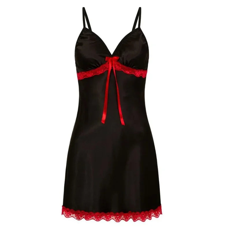 Sleepwear Lingerie Lace Silk Satin Nightdress Sleeveless Straps Mini Dress with Panties Nighties Nightgown