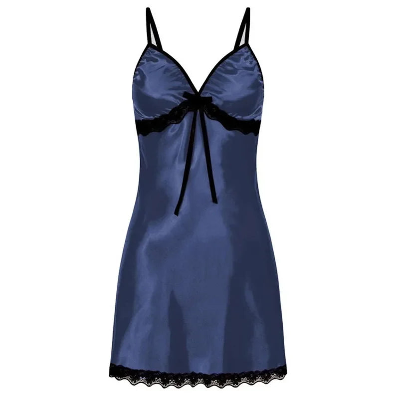 Sleepwear Lingerie Lace Silk Satin Nightdress Sleeveless Straps Mini Dress with Panties Nighties Nightgown