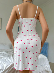 Sleepwear Nightdress Night Gown Lace Trim Camisole Bow Heart Print Sleeveless Sleep Dress Pajamas Night Wear