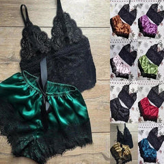 Sleepwear Womens Pajamas Set Lace Nachtkleding Lingerie Sleeveless V-Neck Tops and Shorts Sets Nightwear Loungewear