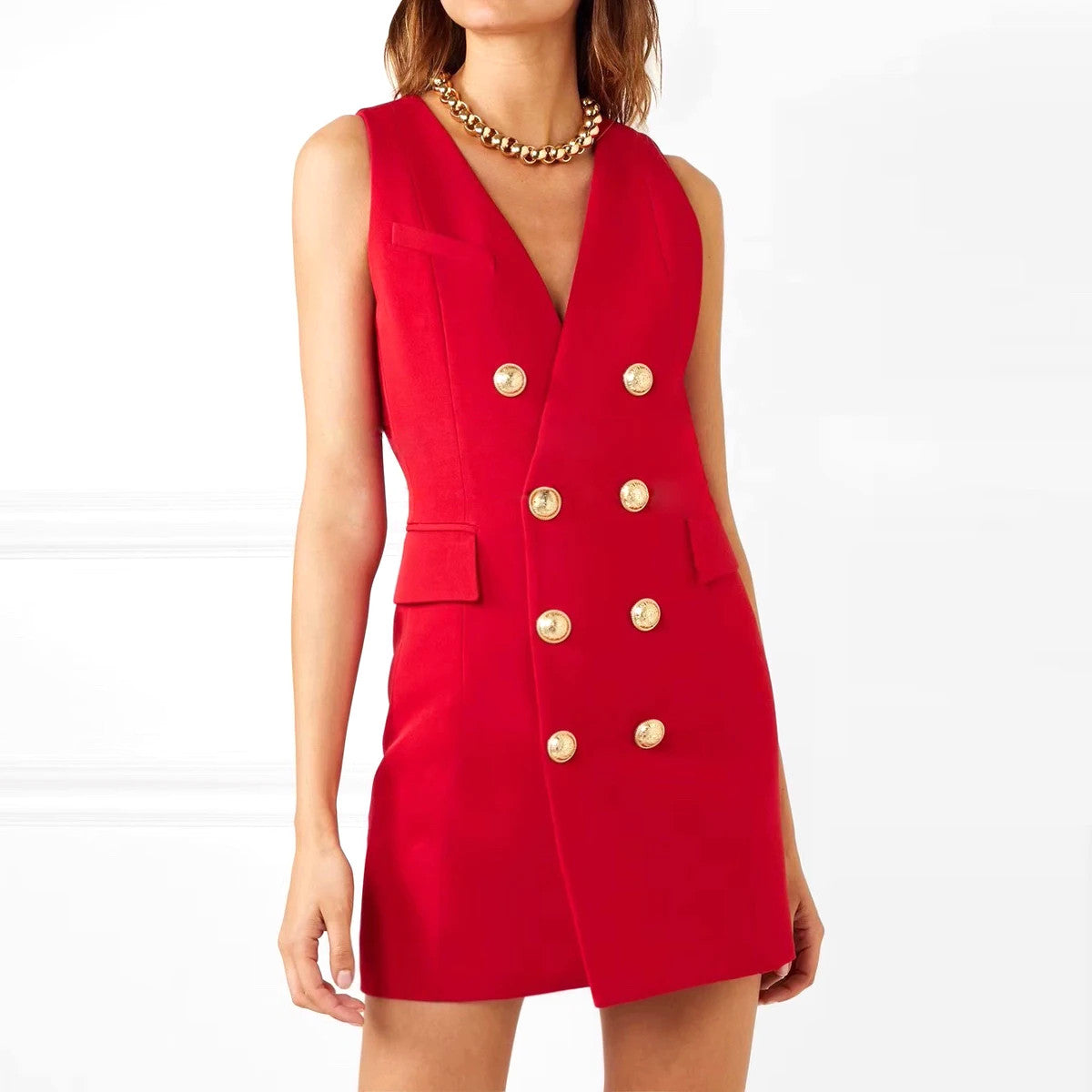 Sleeveless Blazer Dress Red