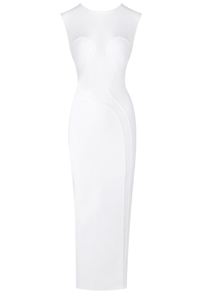 Sleeveless Mesh Insert Maxi Dress White