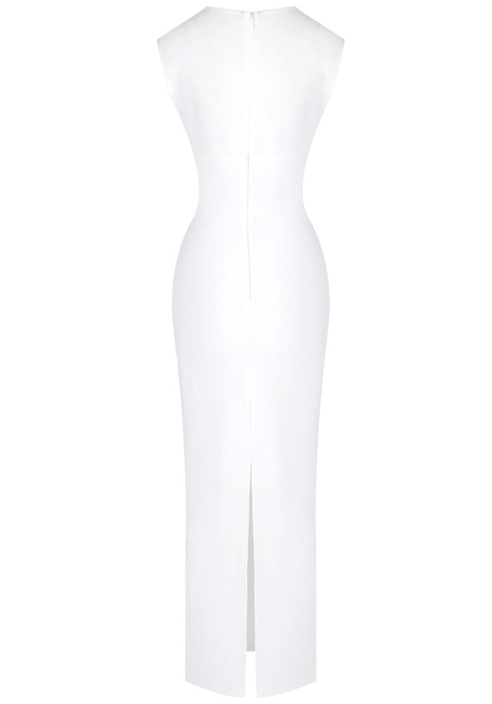 Sleeveless Mesh Insert Maxi Dress White