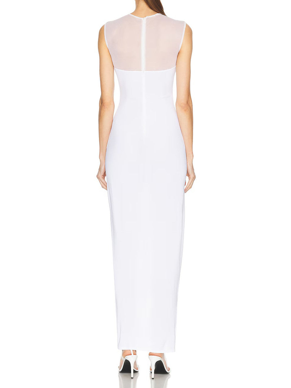 Sleeveless Mesh Insert Maxi Dress White