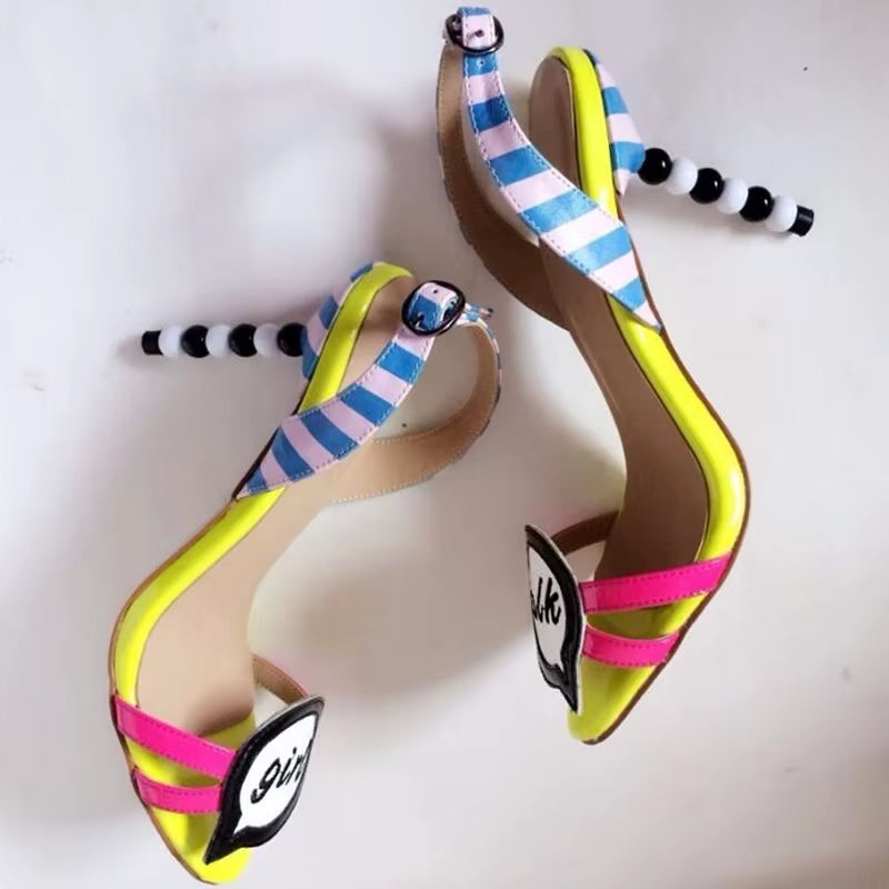 Printed Leather Gladiator Pearl Patchwork Celebrating Sandals