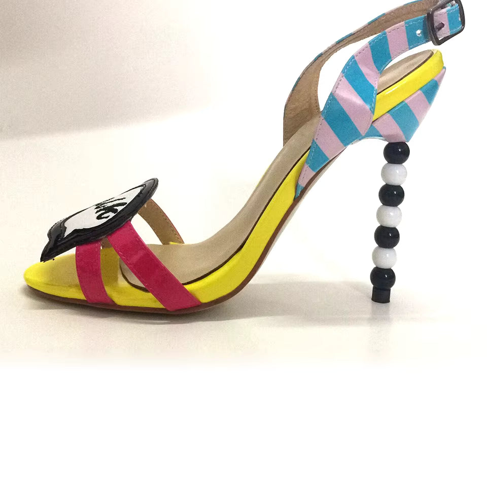 Printed Leather Gladiator Pearl Patchwork Celebrating Sandals