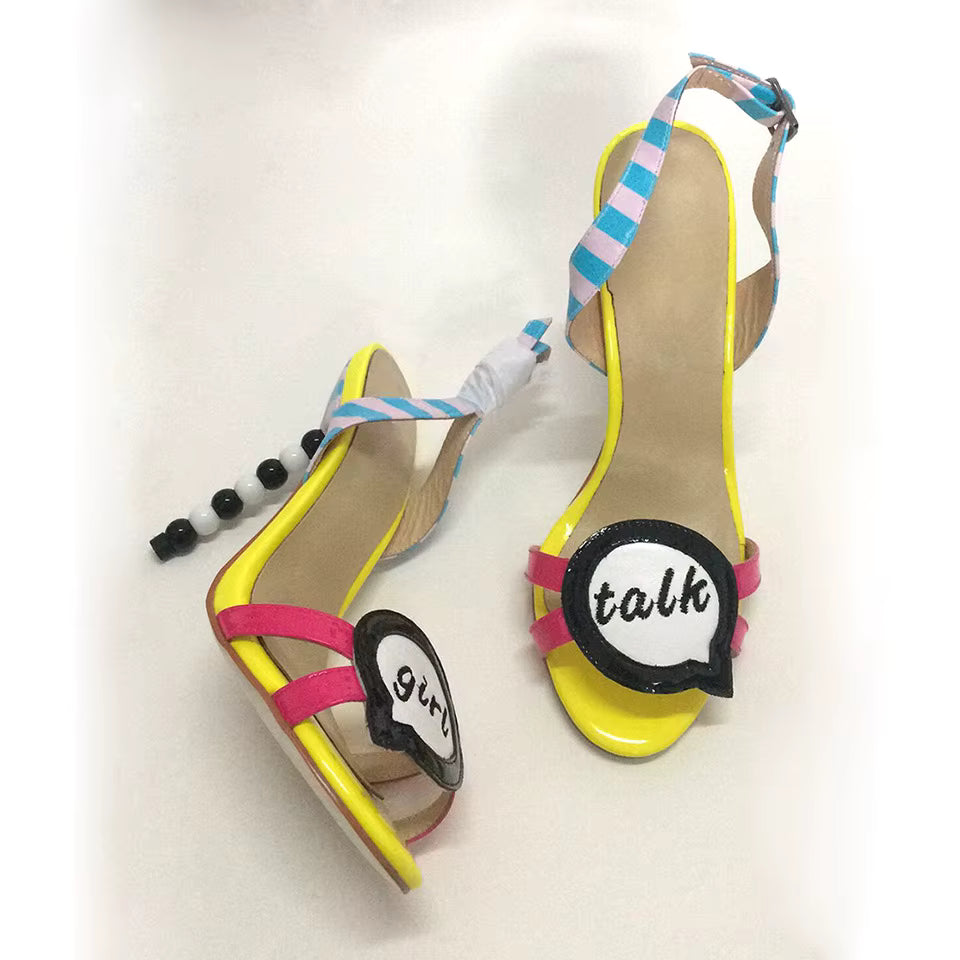 Printed Leather Gladiator Pearl Patchwork Celebrating Sandals