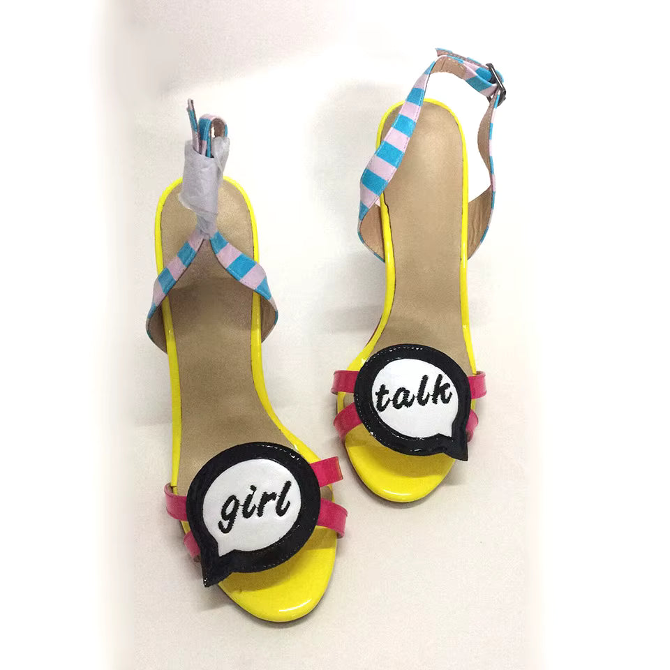 Printed Leather Gladiator Pearl Patchwork Celebrating Sandals