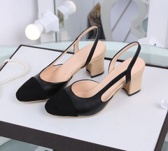 Slingbacks Shoes High Heels Thick High Heel Shoes Cow Leather Mixed Colors Pumps High Heel Elegant Sandals