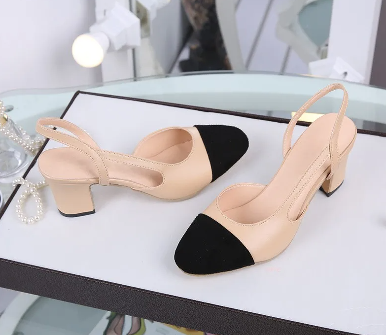 Slingbacks Shoes High Heels Thick High Heel Shoes Cow Leather Mixed Colors Pumps High Heel Elegant Sandals