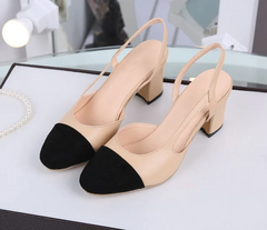 Slingbacks Shoes High Heels Thick High Heel Shoes Cow Leather Mixed Colors Pumps High Heel Elegant Sandals