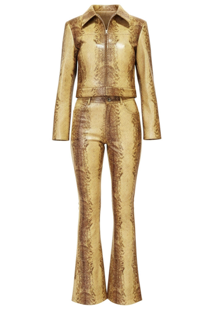 Snake Print Faux Leather Suit