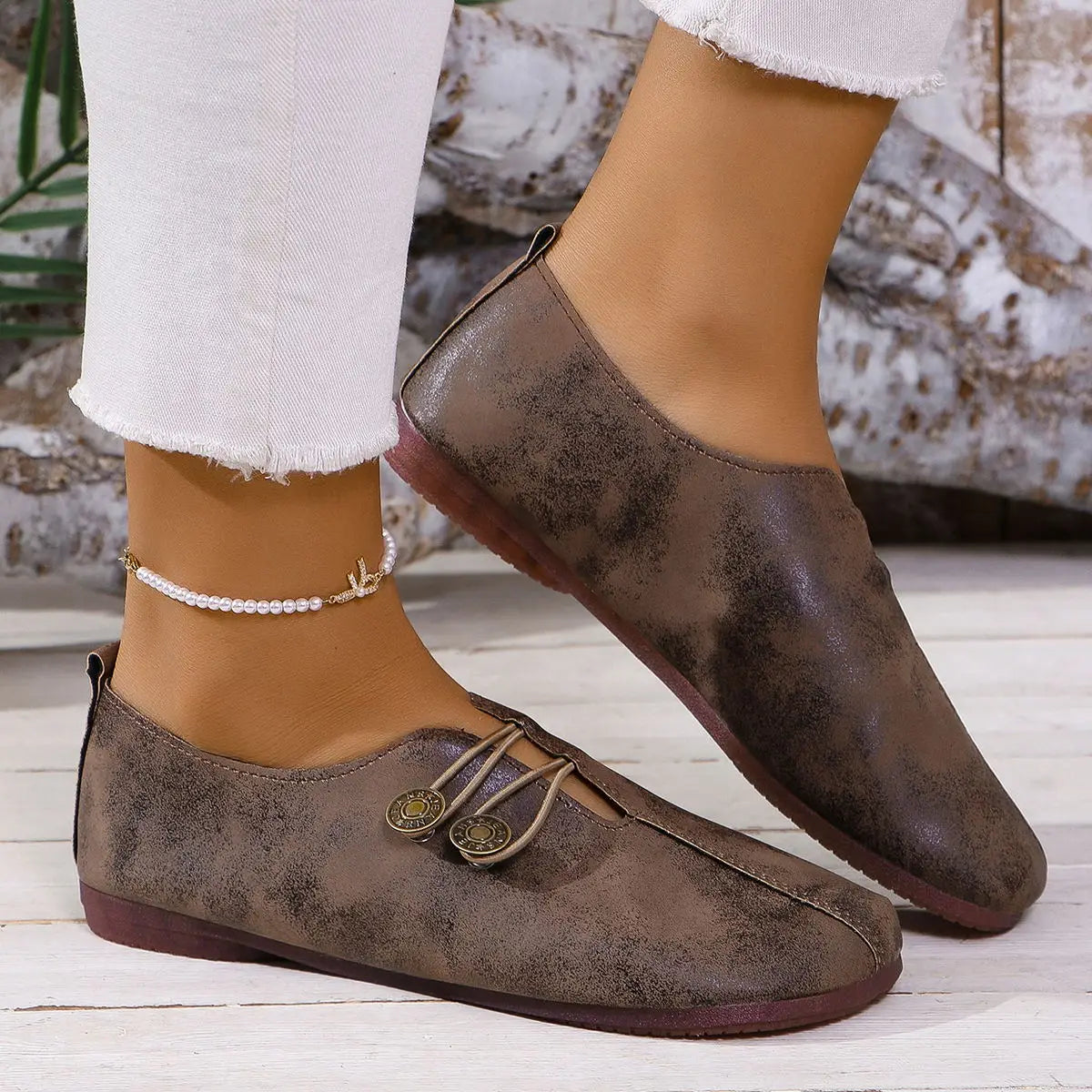 Soft And Comfortable Round Toe Walking Light Non-slip Leather Loafers