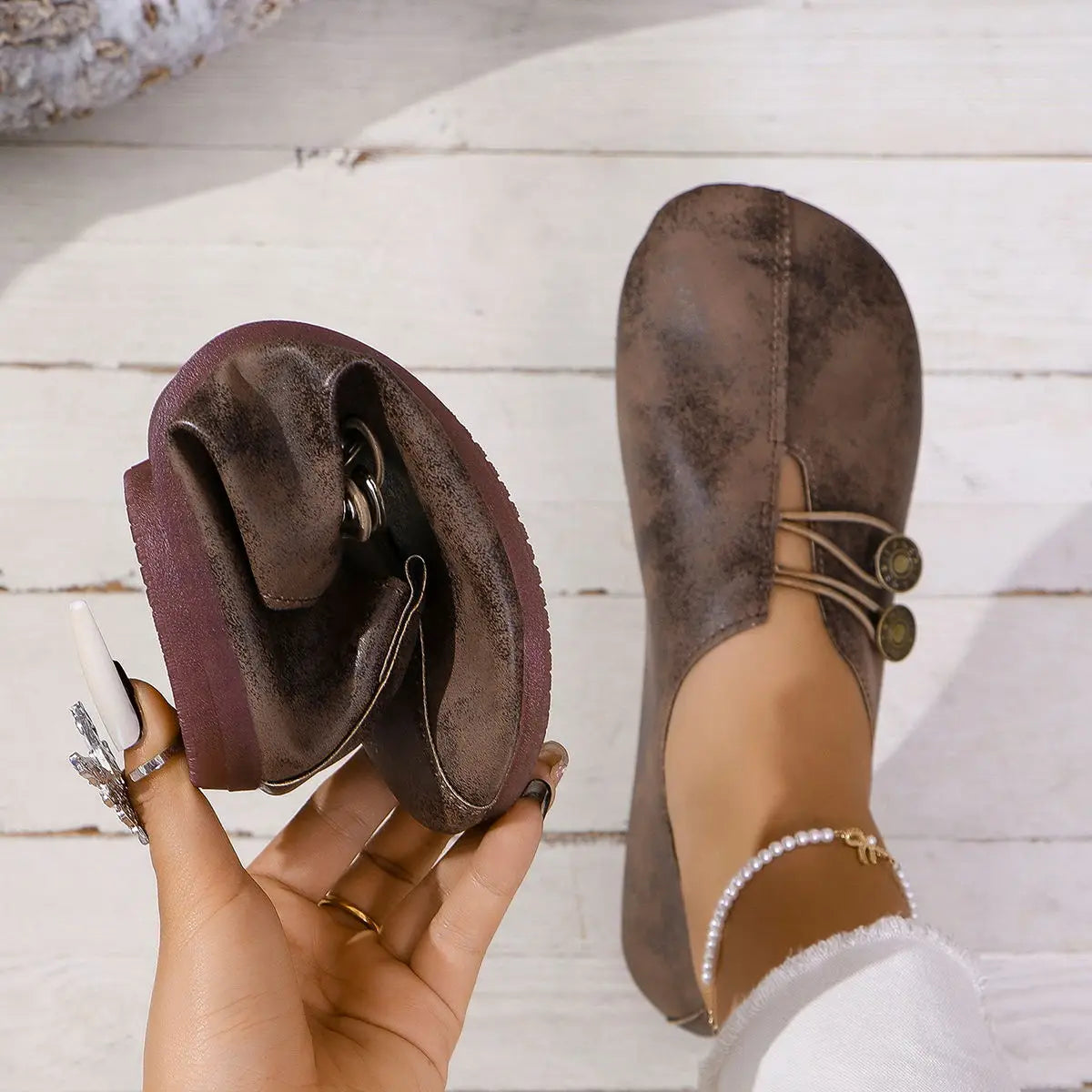 Soft And Comfortable Round Toe Walking Light Non-slip Leather Loafers