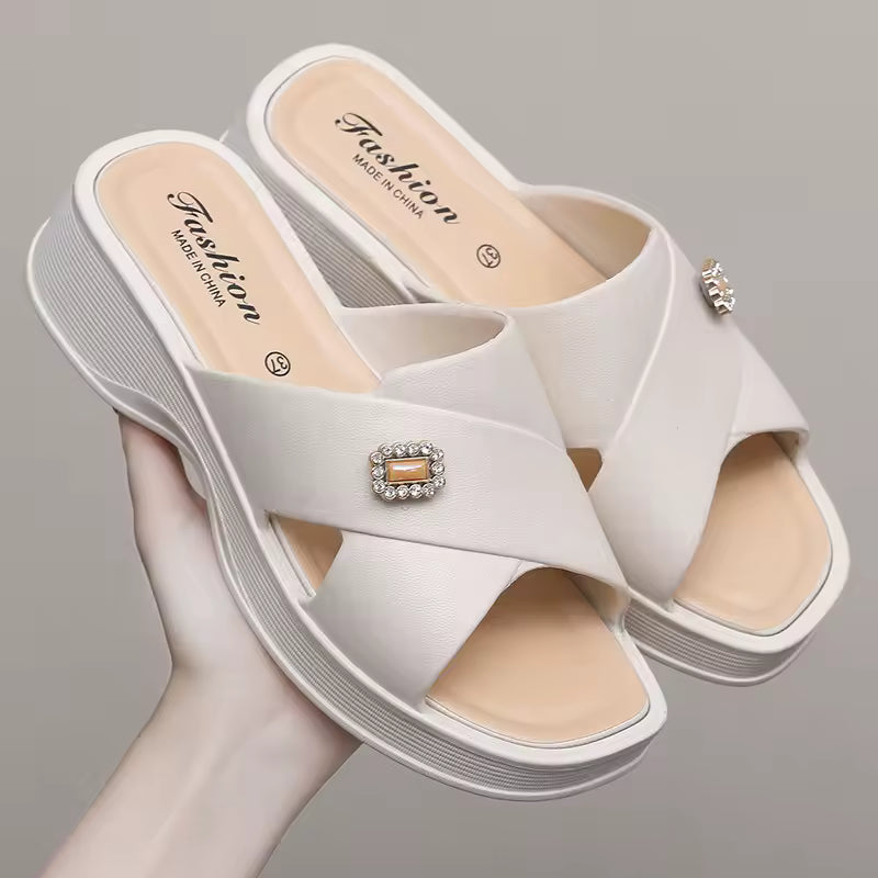 Casual Soft Bottom Outside Thick Sole Wedge Heels Slippers