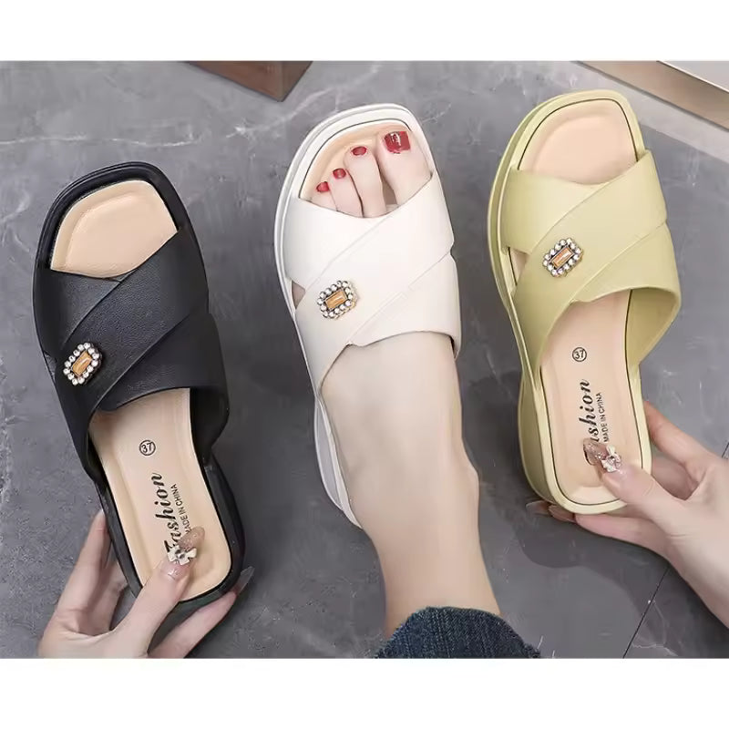 Casual Soft Bottom Outside Thick Sole Wedge Heels Slippers