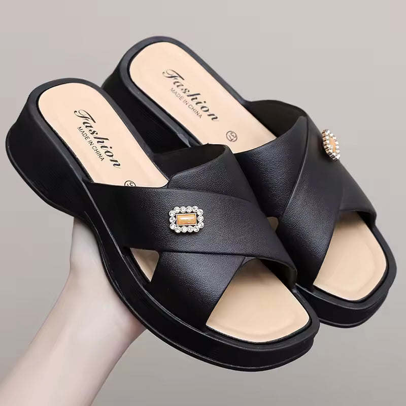 Casual Soft Bottom Outside Thick Sole Wedge Heels Slippers