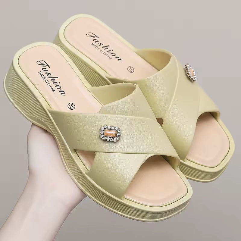 Casual Soft Bottom Outside Thick Sole Wedge Heels Slippers