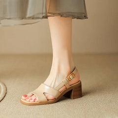 Soft Comfortable Versatile Retro Square Head Thick Heel Open Toe Sandals