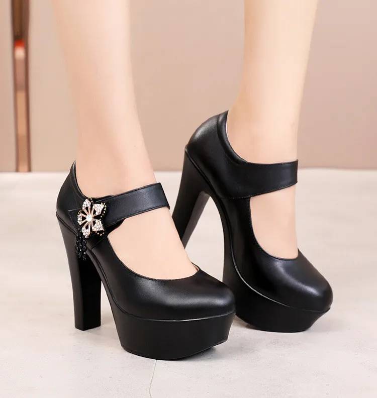 Soft Leather Platform Wedding Party Block High Heels Pumps