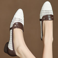 Soft Patchwork Genuine Leather Braided Microfiber Hollow-out Breathable Flats Loafers