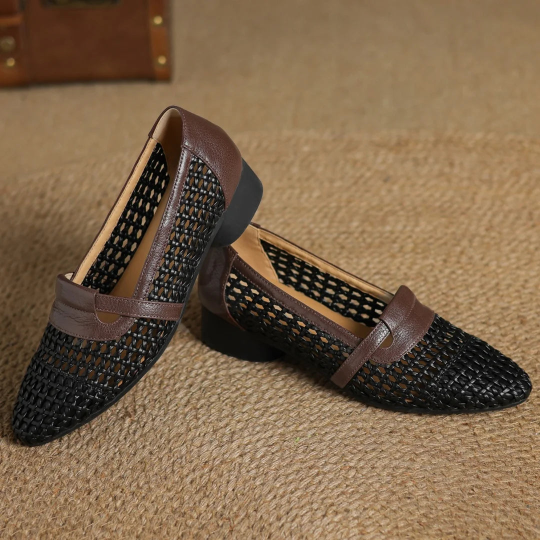 Soft Patchwork Genuine Leather Braided Microfiber Hollow-out Breathable Flats Loafers